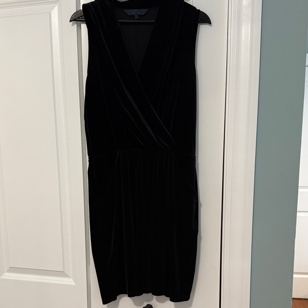 Rachel Black Sleeveless Velvet Wrap Midi Sheath Dress